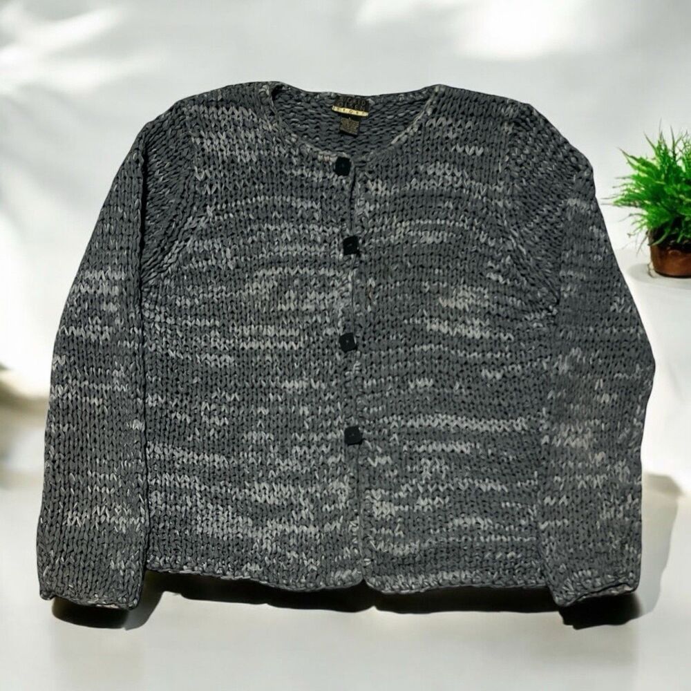 Sigrid Olsen Sport Cardigan Women’s L Gray Chunky Knit Button Up Sweater